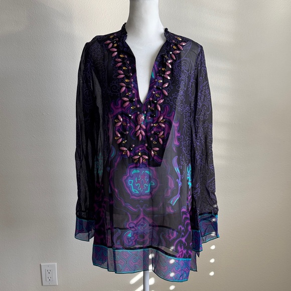 Hale Bob Tops - Hale Bob Sheer Black and Purple Tunic